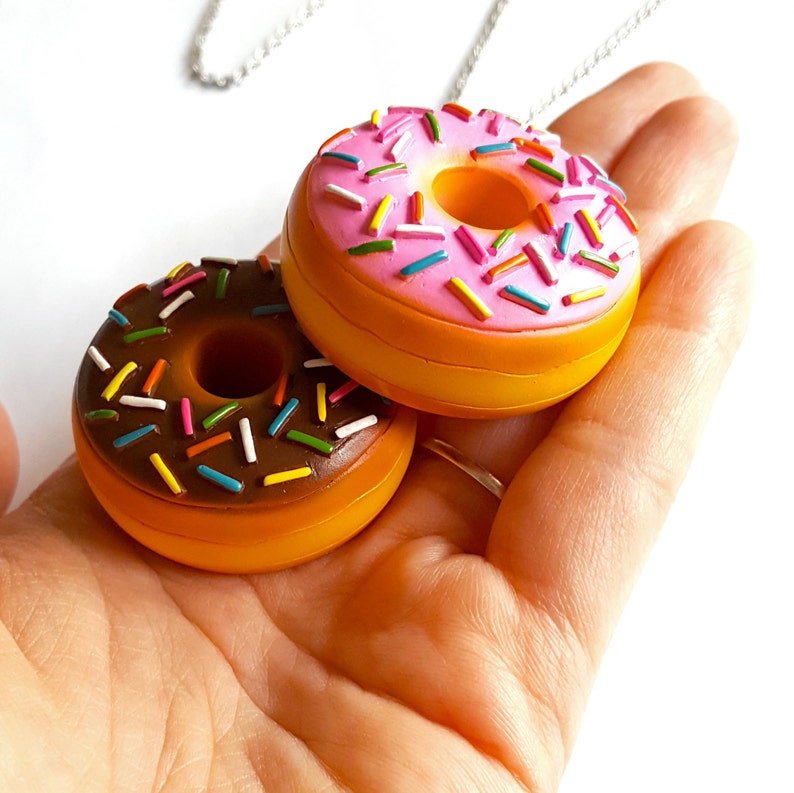 Donut Necklace, Large Doughnut Pendant Necklace, Kawaii Necklace, Polymer Clay Food Jewelry, Jelly Donut Necklace image 4