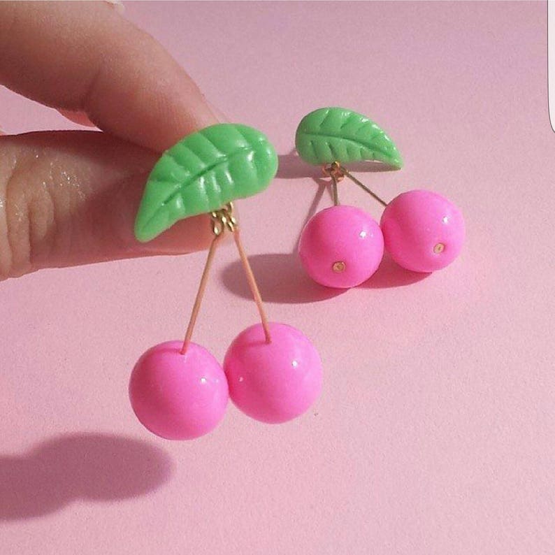 Rockabilly Pinup Pink Cherry Earrings Fruit Earrings Kawaii Etsy