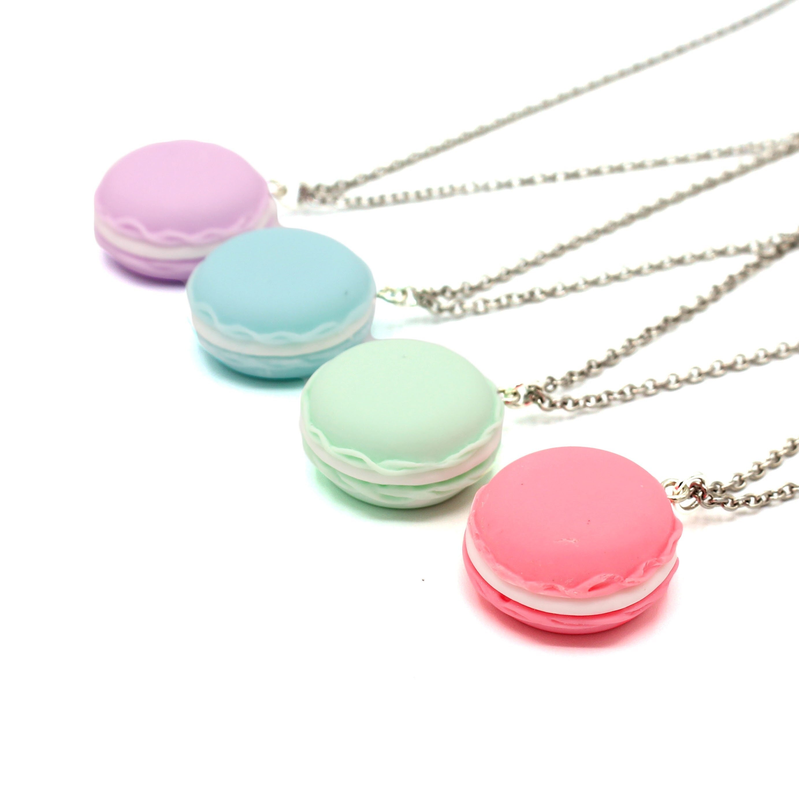 French Macaron Necklace, Pink Green Blue Purple Cute Charm Jewelry