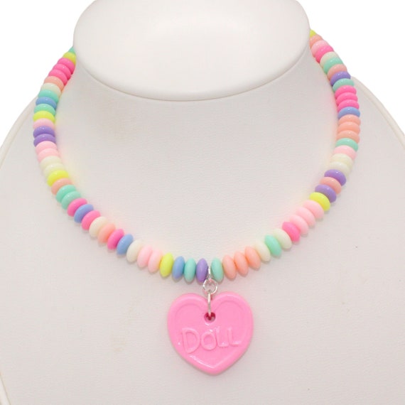 Custom Name Necklace, Personalized Candy Necklace, Pastel Candy Choker,  Rainbow Kawaii Food Jewelry 