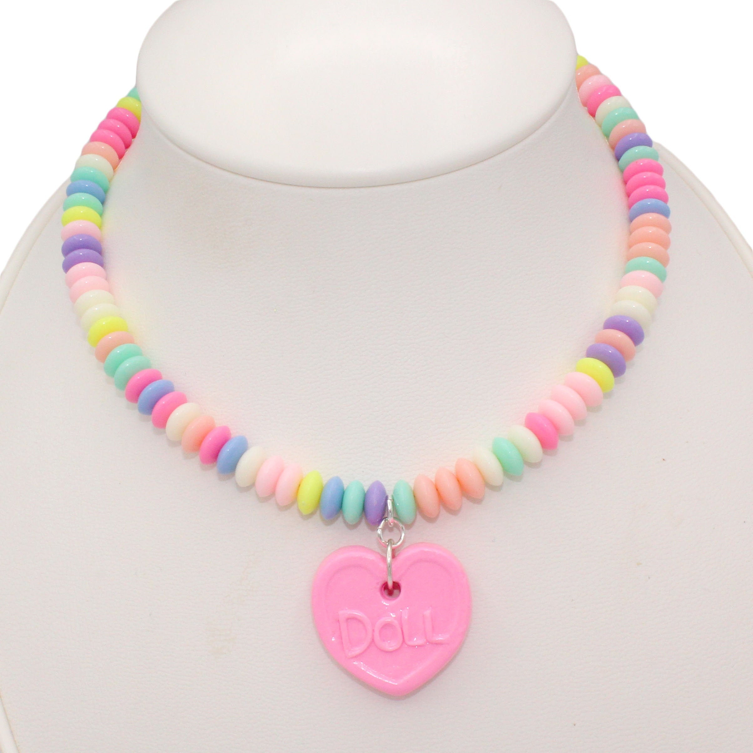 Pink Candy Necklace, Pink Charm Statement Necklace, Pink Donut