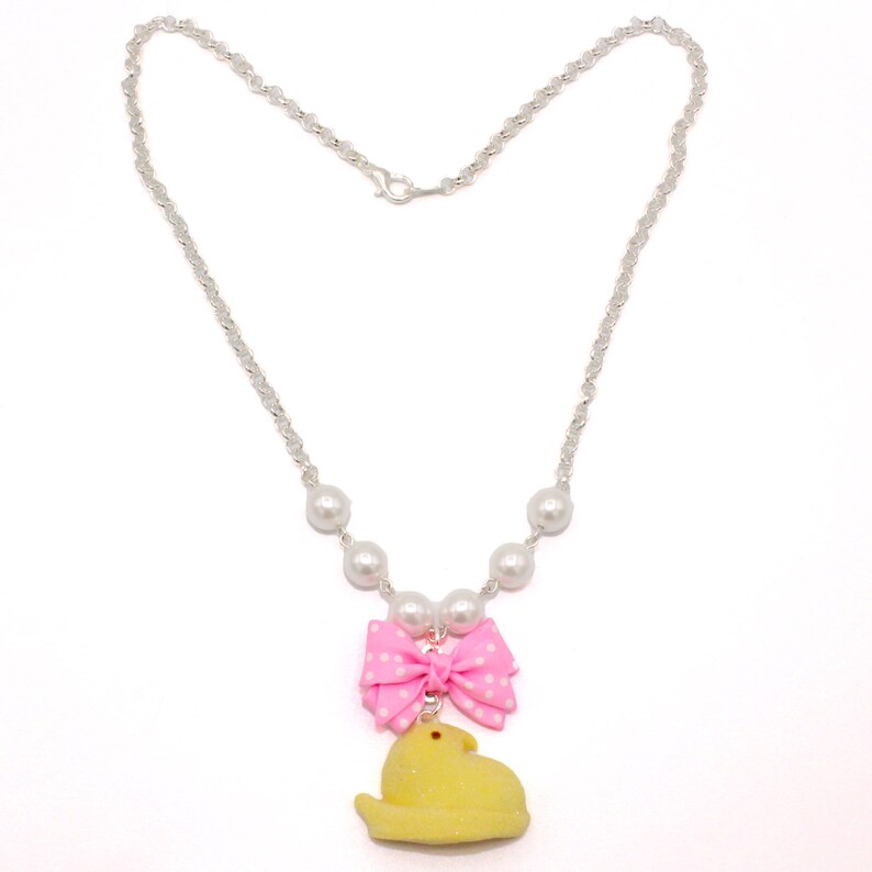 Marshmallow Chick Earrings and Necklace Set Easter Jewelry Pastel Candy Miniature Food Handmade Kawaii Jewelry Gift for Daughter