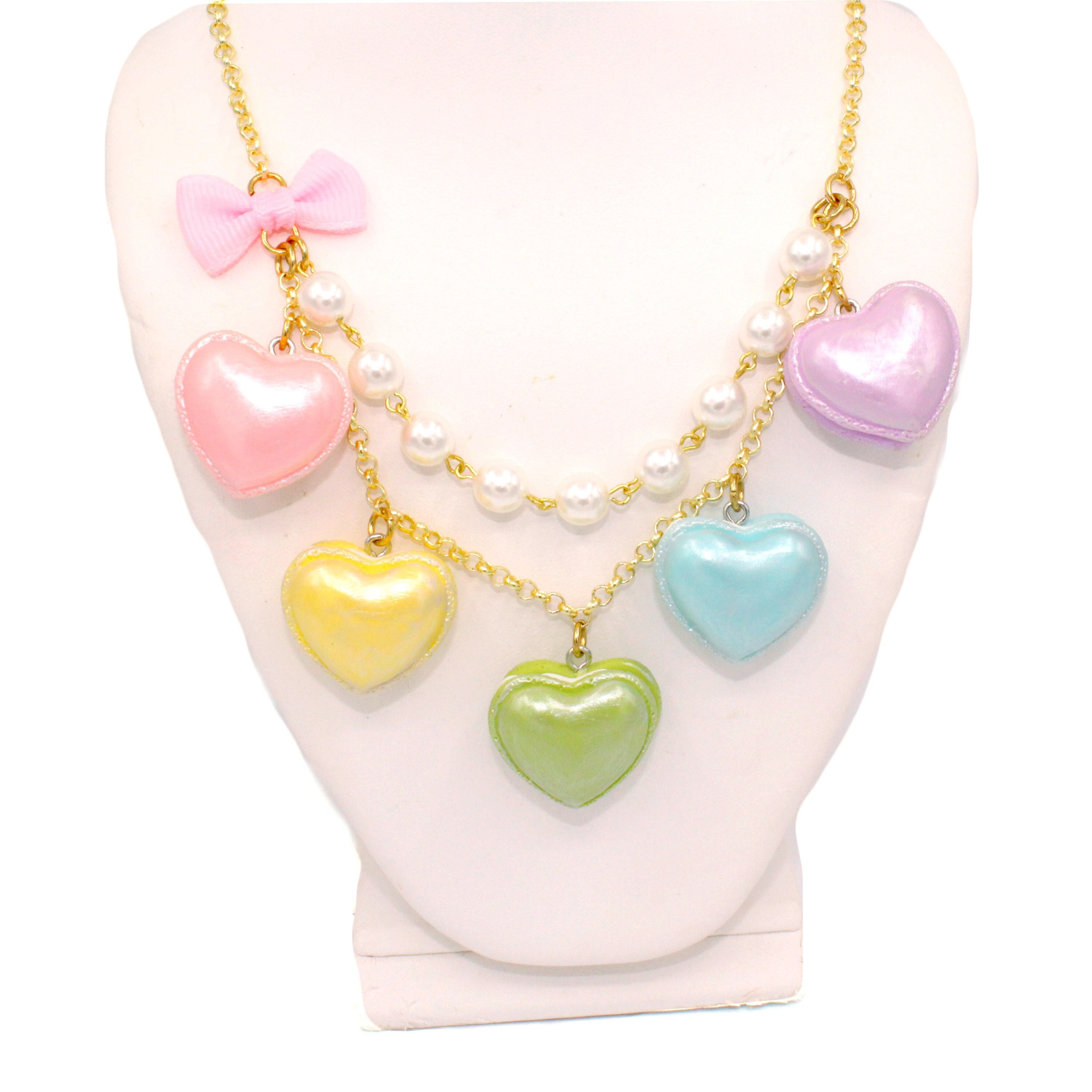 Lovecore Pastel Heart Macaron Necklace Kawaii Valentines Day Candy