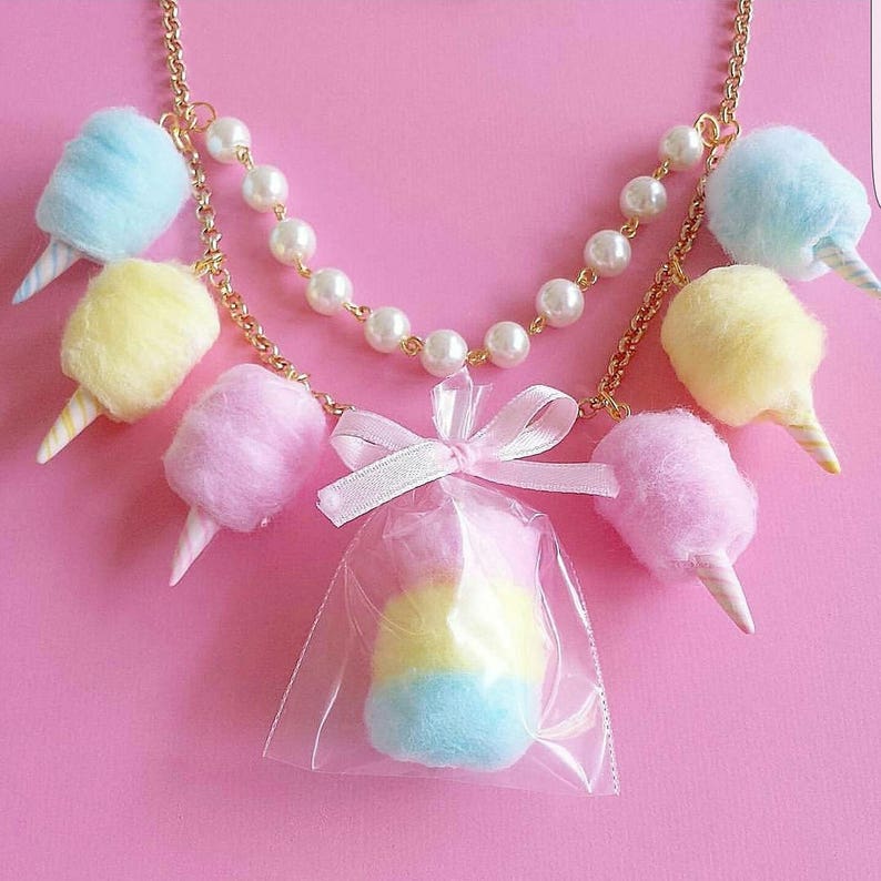 Cotton Candy Necklace Carnival Cotton Candy Statement Necklace Pinup Rockabilly Pastel Rainbow Jewelry Fairy Kei Kawaii Necklace image 2