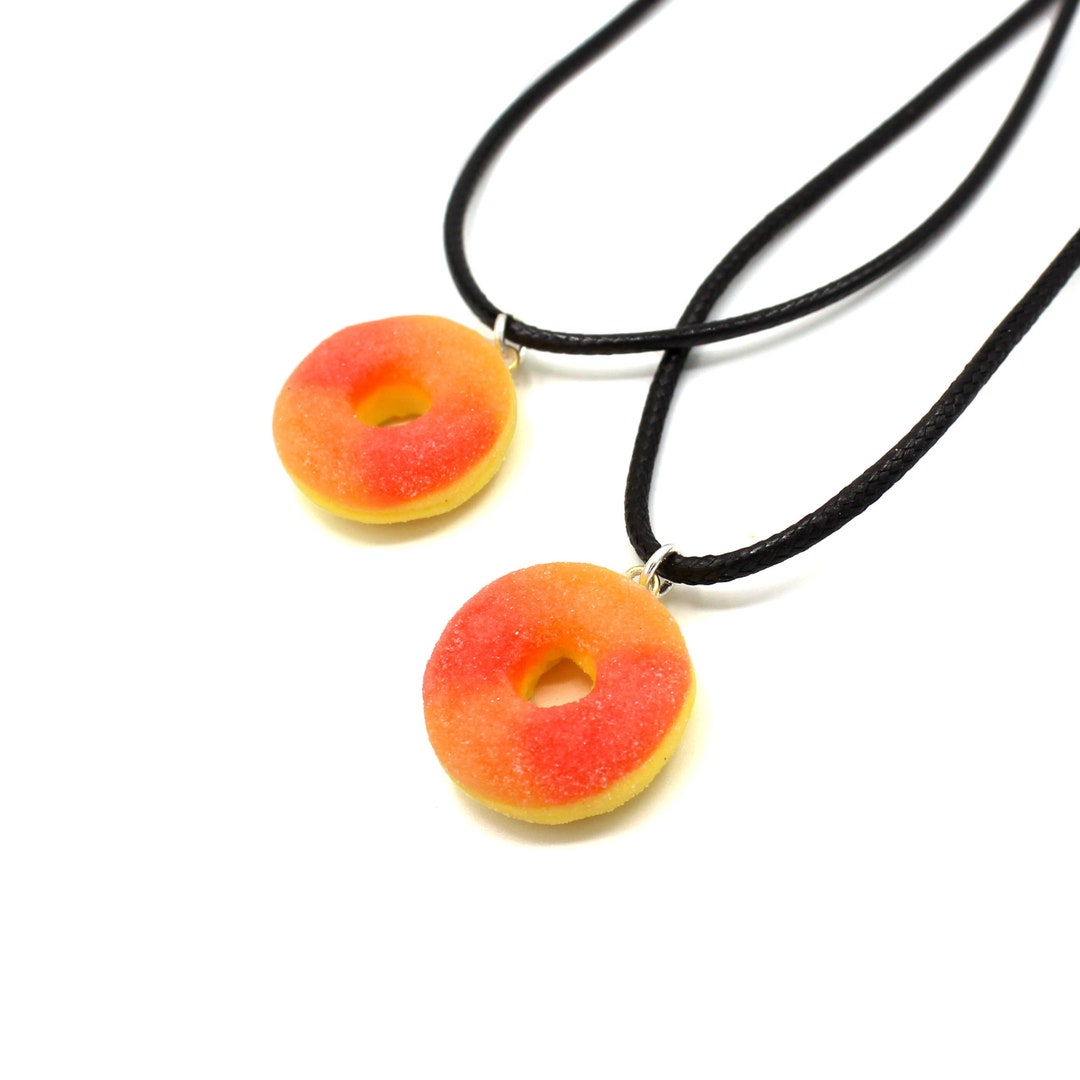 Peach Ring Gummy Corded Necklace, Candy Necklace, Nostalgic