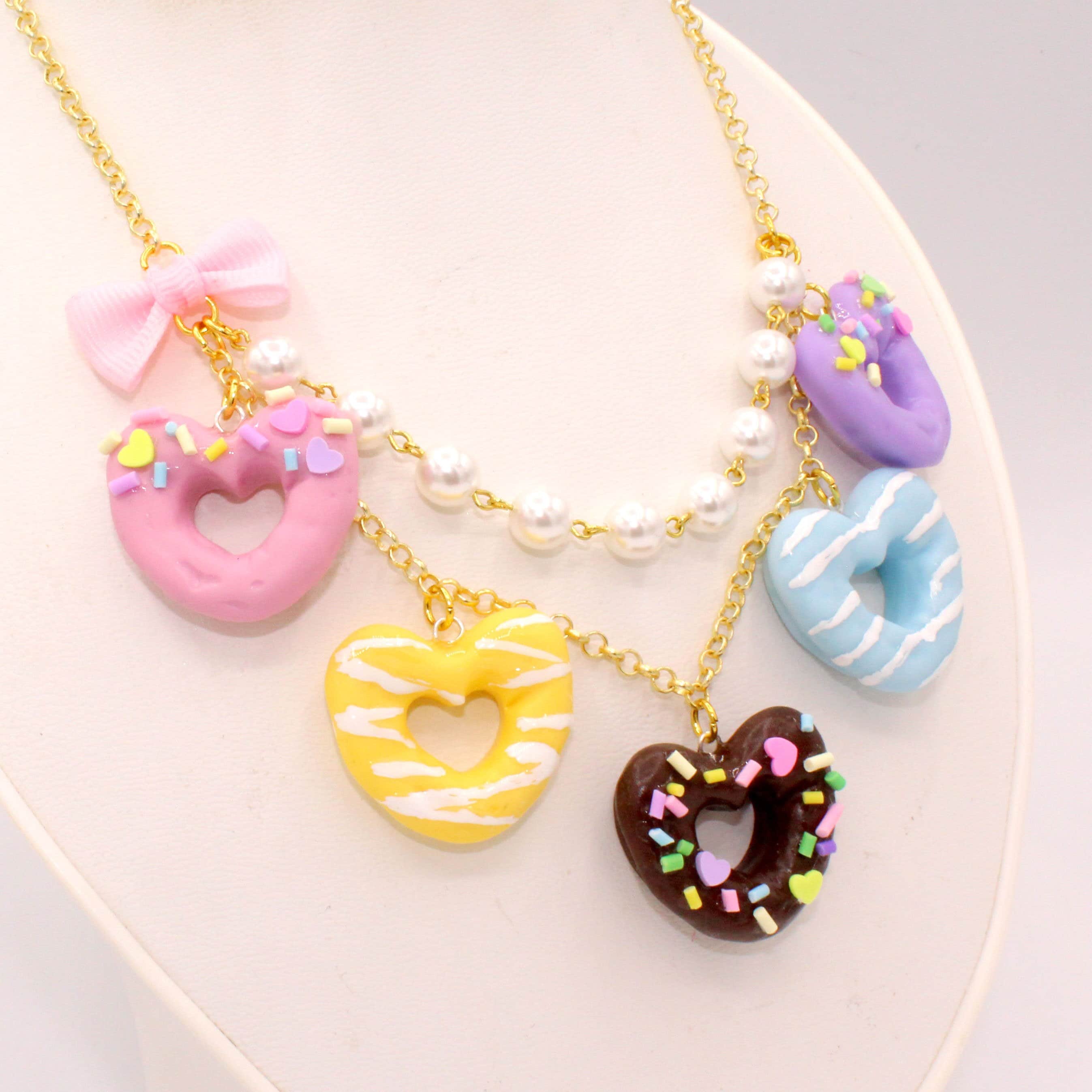 Kawaii Statement Necklace Pastel Rainbow Heart Donut Cute Charm