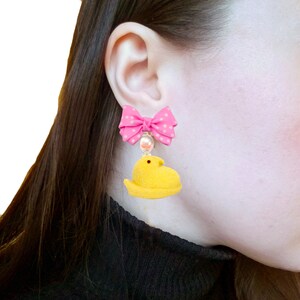 Marshmallow Chick Earrings and Necklace Set Easter Jewelry Pastel Candy Miniature Food Handmade Kawaii Jewelry Gift for Daughter