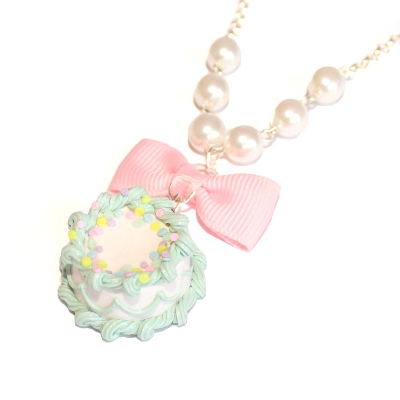 Birthday Cake Necklace, Birthday Gifts for her, Birthday Gifts for Daughter, Mermaid Pastel Mint Green, Handmade Fashion Jewelry Necklace image 1