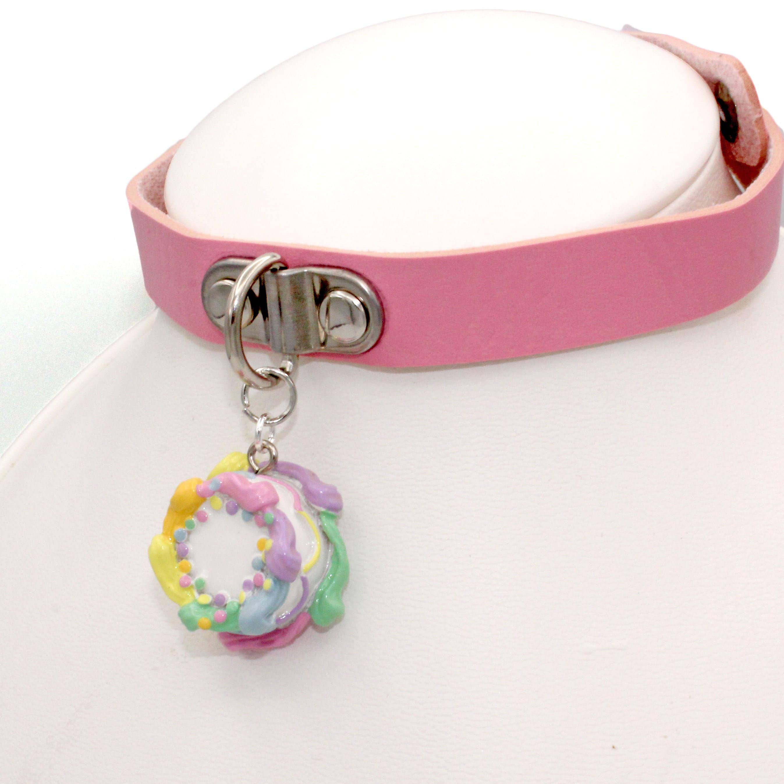 Pastel Rainbow Cake Choker Necklace, Fairy Kei, Party Kei, Pink Birthday Cake Charm, Food Choker 90s Jewelry