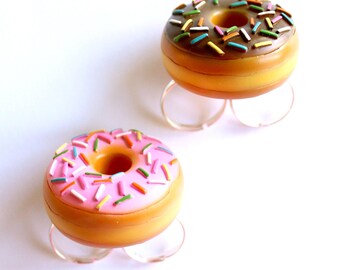 Buy Donut Ring, Miniature Food, Large Pink Chocolate Doughnut Two