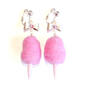 Clip-On Pink Cotton Candy Earrings Carnival Cotton Candy Earrings Fairy Candy Floss Earrings Gold Kitschy Jewelry Mini Food Jewelry