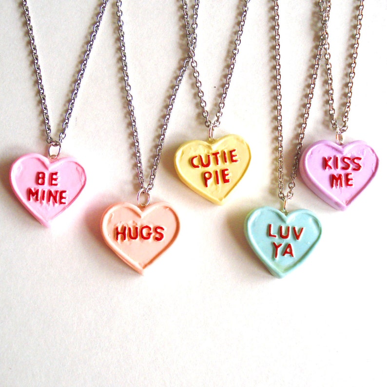 Conversation Heart Necklace Valentines Day Necklace Pink - Etsy
