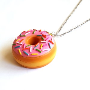 Donut Necklace, Large Doughnut Pendant Necklace, Kawaii Necklace, Polymer Clay Food Jewelry, Jelly Donut Necklace image 2