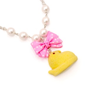 Marshmallow Chick Earrings and Necklace Set Easter Jewelry Pastel Candy Miniature Food Handmade Kawaii Jewelry Gift for Daughter
