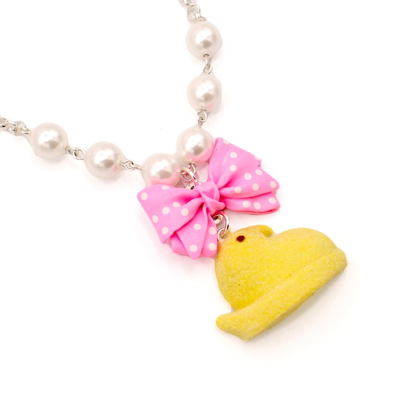 Marshmallow Chick Earrings and Necklace Set Easter Jewelry Pastel Candy Miniature Food Handmade Kawaii Jewelry Gift for Daughter