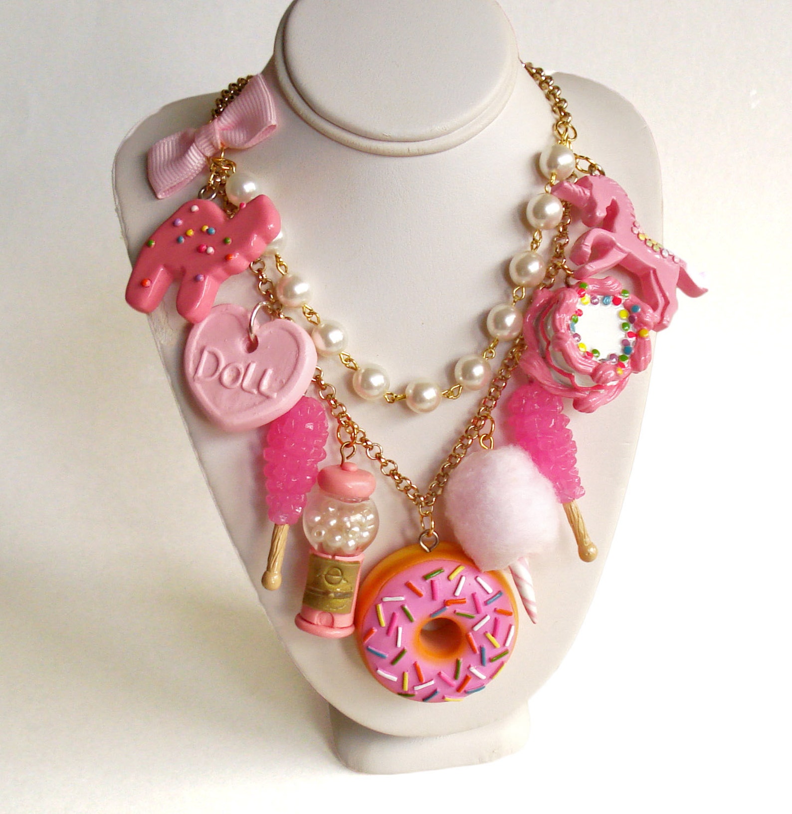 Pink Candy Necklace Pink Charm Statement Necklace Pink Donut Etsy