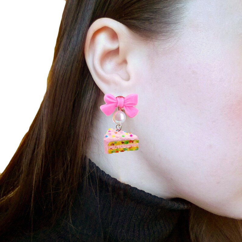 Pink Funfetti Cake Earrings Cute Charm Jewelry for Women Kawaii