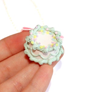 Birthday Cake Necklace, Birthday Gifts for her, Birthday Gifts for Daughter, Mermaid Pastel Mint Green, Handmade Fashion Jewelry Necklace image 3