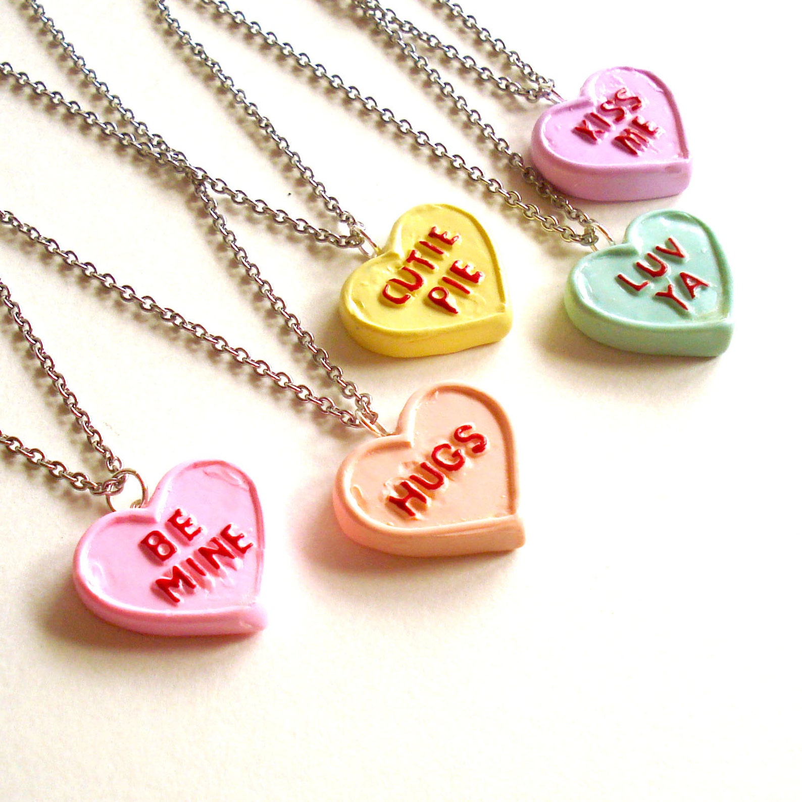Conversation Heart Necklace Valentines Day Necklace Pink Etsy