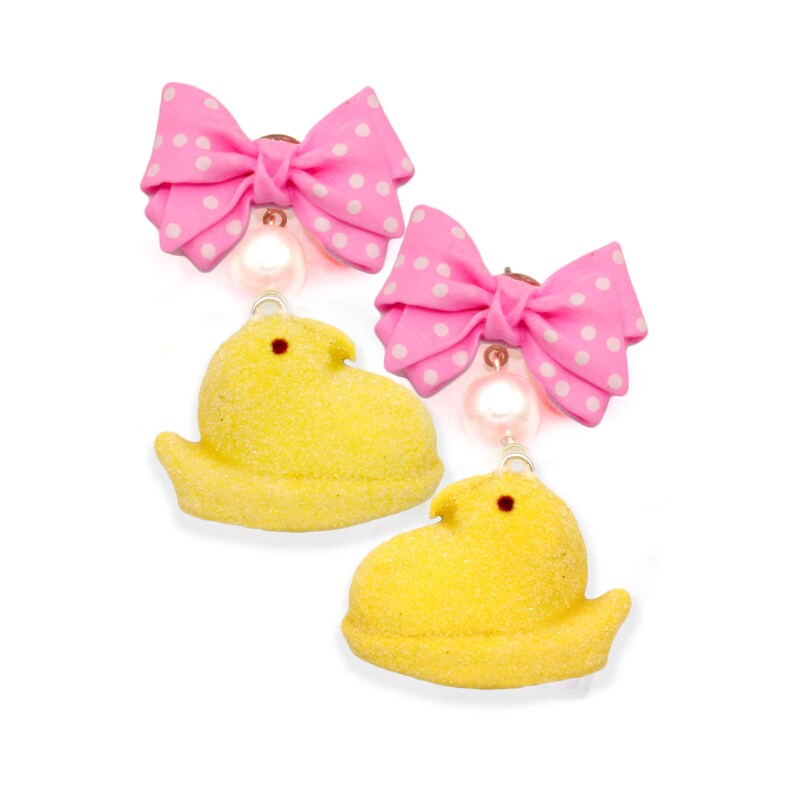 Marshmallow Chick Earrings and Necklace Set Easter Jewelry Pastel Candy Miniature Food Handmade Kawaii Jewelry Gift for Daughter