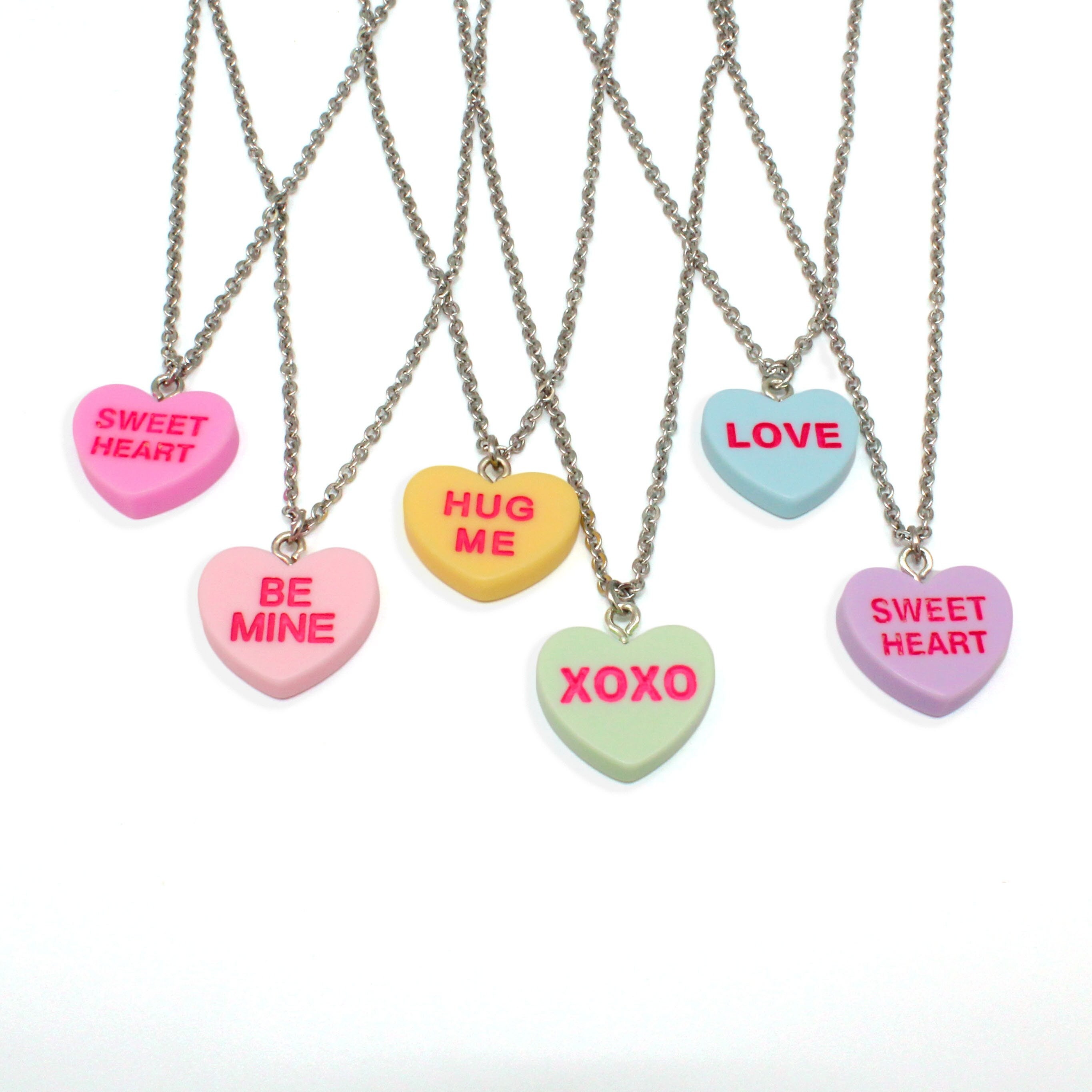 Kawaii Conversation Heart Necklace Valentines Day Charm Pink