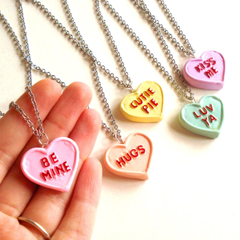 Conversation Heart Necklace Valentines Day Necklace Pink - Etsy