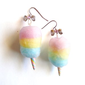 Rainbow Cotton Candy Earrings, Harajuku Cotton Candy Earrings, Carnival Cotton Candy, Kawaii Jewelry Mini Food Jewelry, Pin Up Earrings