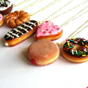 Donut Necklace, Large Doughnut Pendant Necklace, Kawaii Necklace, Polymer Clay Food Jewelry, Jelly Donut Necklace