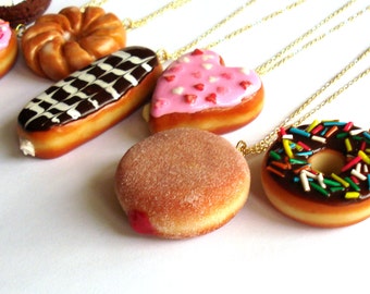 Donut Necklace, Large Doughnut Pendant Necklace, Kawaii Necklace, Polymer Clay Food Jewelry, Jelly Donut Necklace