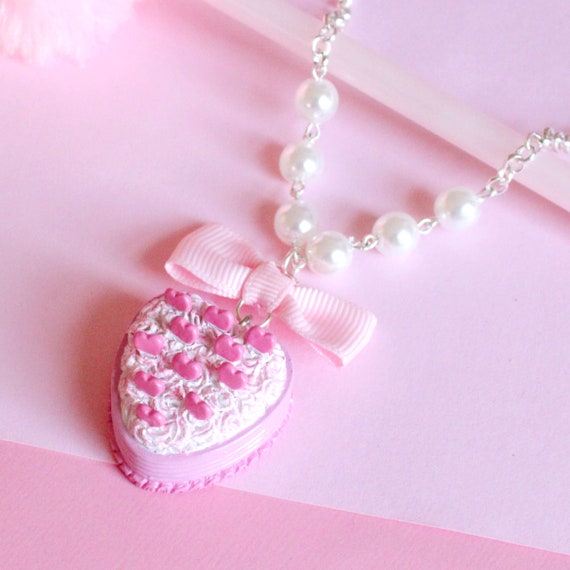 Pink Heart Cake Necklace Kawaii Pastel Pendant Lolita Charm | Etsy