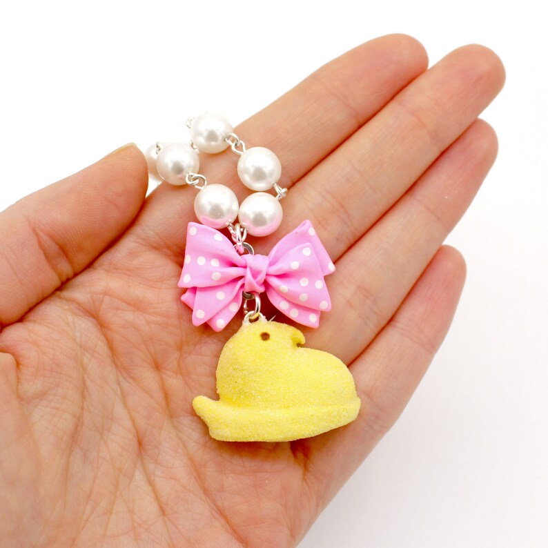 Marshmallow Chick Earrings and Necklace Set Easter Jewelry Pastel Candy Miniature Food Handmade Kawaii Jewelry Gift for Daughter