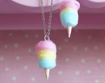 Cotton Candy Necklace, Rainbow Cotton Candy Jewelry, Harajuku Cotton Candy, Carnival Cotton Candy Necklace Kawaii Jewelry