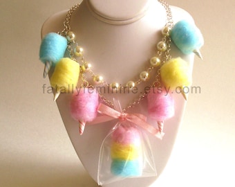 Cotton Candy Necklace Carnival Cotton Candy Statement Necklace Pinup Rockabilly Pastel Rainbow Jewelry Fairy Kei Kawaii Necklace