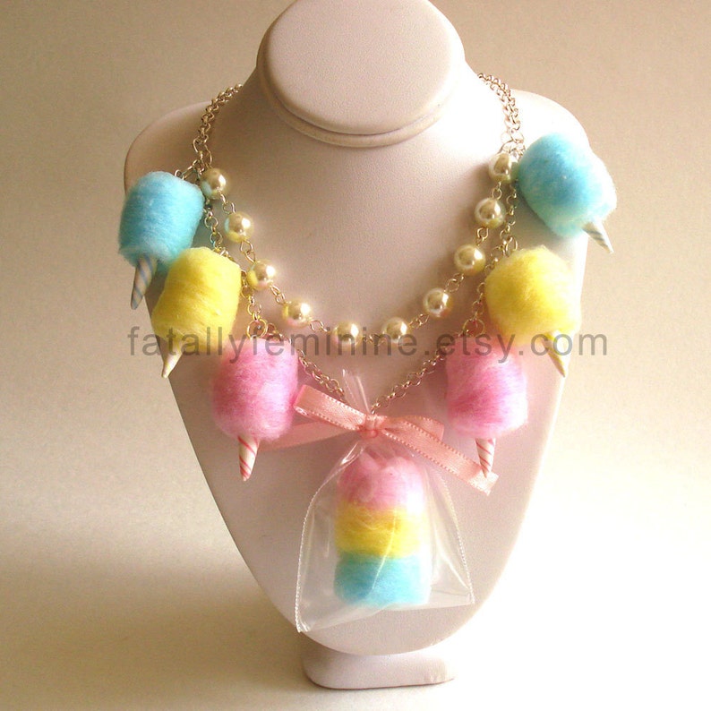 Cotton Candy Necklace Carnival Cotton Candy Statement Necklace Pinup Rockabilly Pastel Rainbow Jewelry Fairy Kei Kawaii Necklace image 1