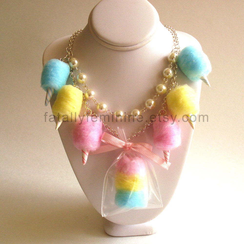 Cotton Candy Necklace Carnival Cotton Candy Statement Necklace Pinup  Rockabilly Pastel Rainbow Jewelry Fairy Kei Kawaii Necklace 