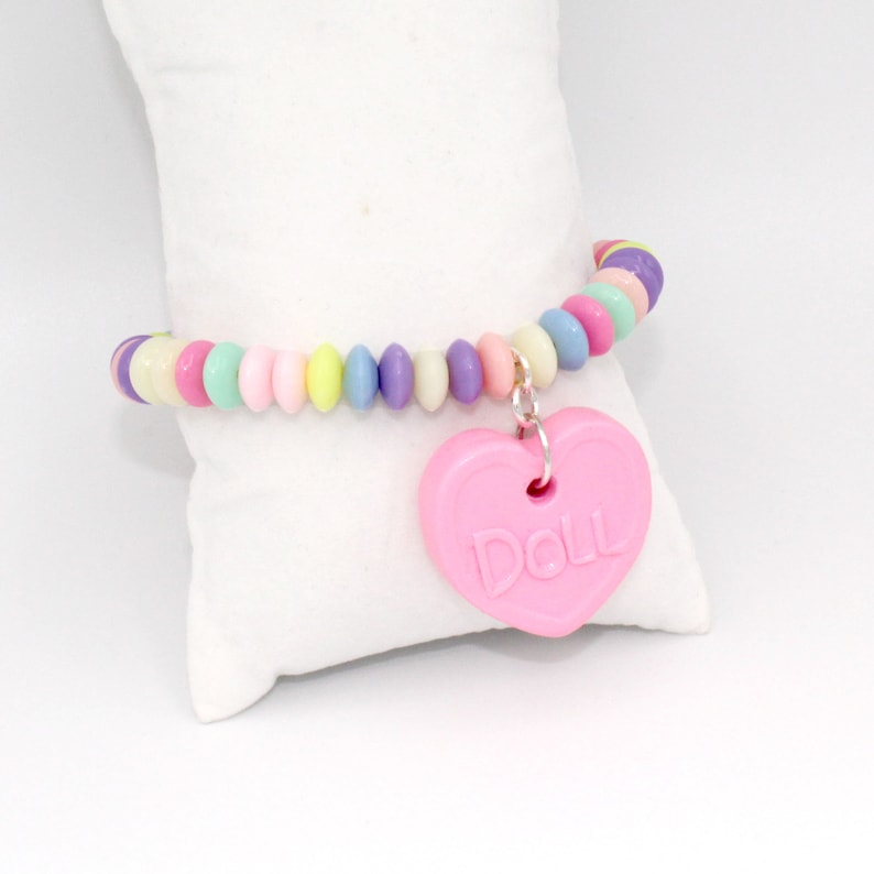 Custom Name Bracelet, Personalized Candy Bracelet, Pastel Faux Candy, Rainbow Kawaii Food Jewelry image 4