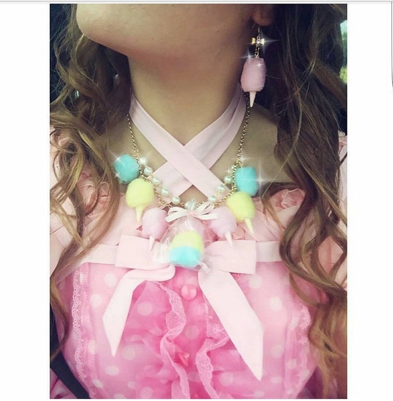 Cotton Candy Necklace Carnival Cotton Candy Statement Necklace Pinup Rockabilly Pastel Rainbow Jewelry Fairy Kei Kawaii Necklace image 7