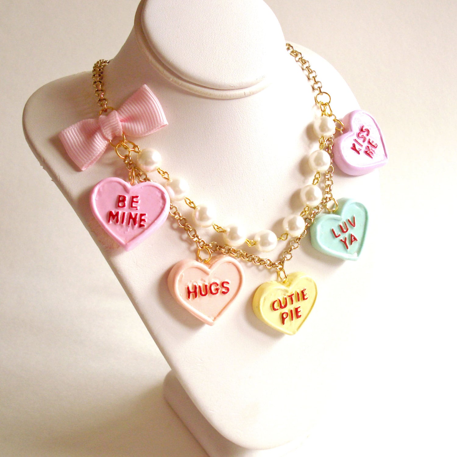 4 styles Kawaii Valentine's Day Conversation Hearts With Bow Chain Necklace