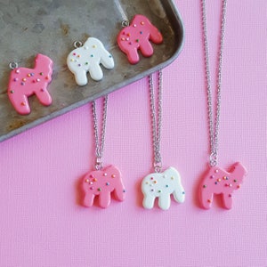 Circus Animal Cookies Necklace Frosted Animal Cookie Necklace Animal Crackers Kawaii Pink Rainbow Sprinkles Cookie Miniature Food Jewelry