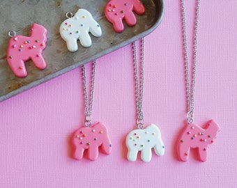 Circus Animal Cookies Necklace Frosted Animal Cookie Necklace Animal Crackers Kawaii Pink Rainbow Sprinkles Cookie Miniature Food Jewelry