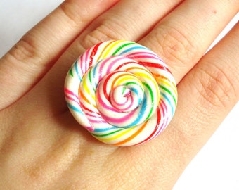 Lollipop Ring Big Rainbow Lollipop Ring Candy Ring Rainbow Jewelry