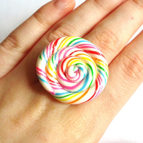 Bague sucette Grande bague sucette arc-en-ciel Bague bonbon Bijoux arc-en-ciel