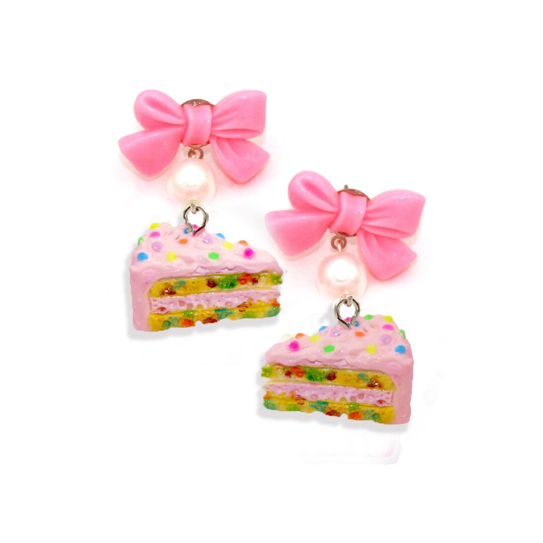 Pink Funfetti Cake Earrings Cute Charm Jewelry for Women Kawaii