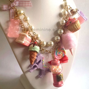 Pink Statement Necklace Kawaii Candy Statement Necklace Dessert Charms Cotton Candy Pink Gumball Machine Unicorn Couture Necklace