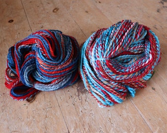 Handspun Yarn: 2 Skein Set - Colorful Sails and Striped Candy - Worsted 2ply