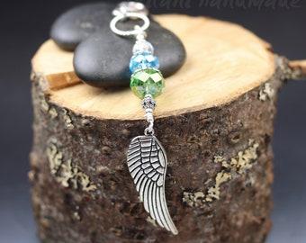 Angel Wing Bag Charm with Large Beads and Pewter accents