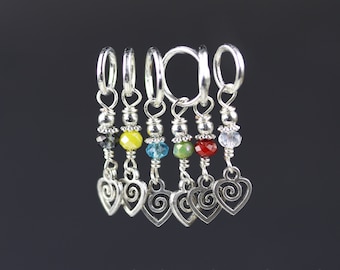 Swirl Heart Stitch Markers Set of 6 - Knitting Accessory