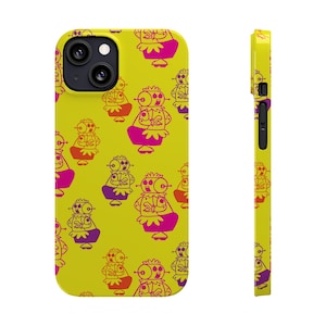 rosie the robot magenta & violet on yellow iphone case