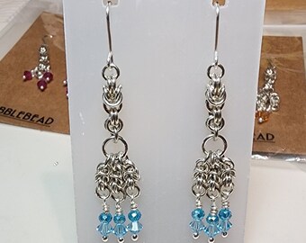 Earrings, Sterling Silver, Swarovski Crystal, Chainmaille