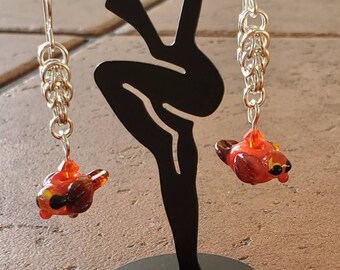 Handmade Lampwork Earrings Backyard Birds Sterling Silver
